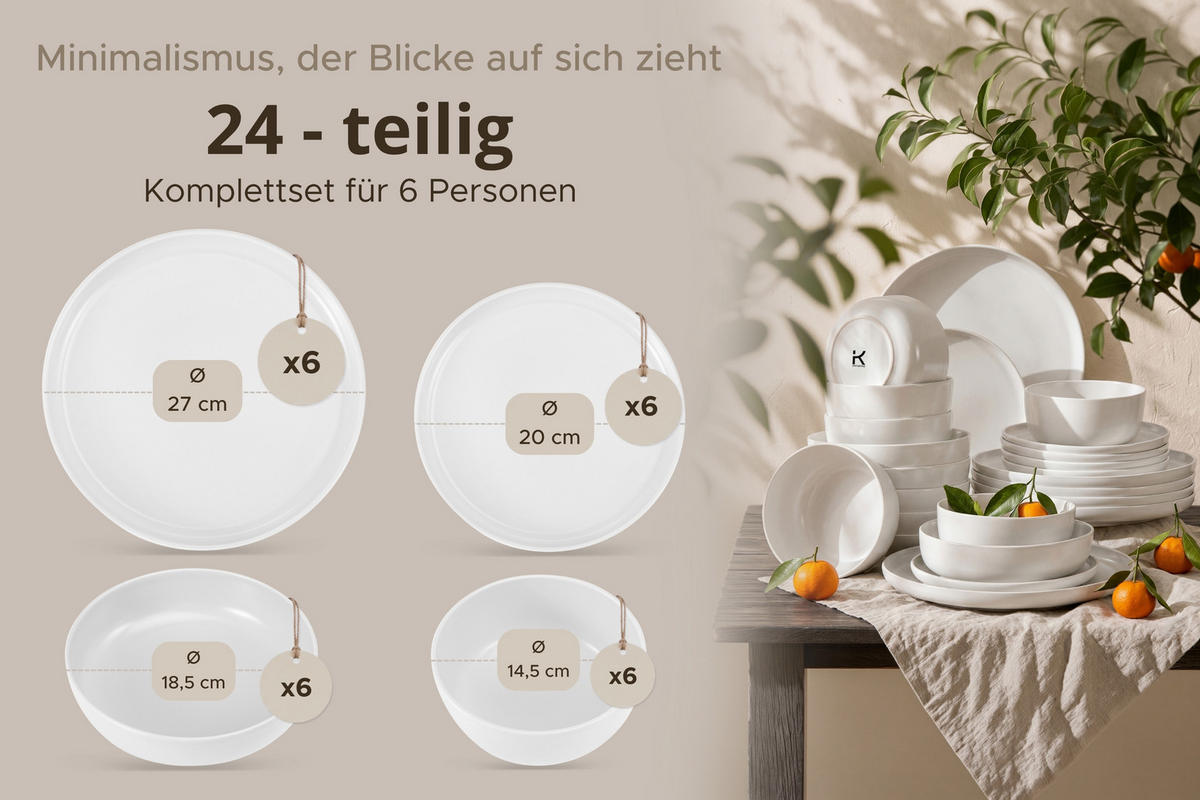 KOMBISERVICE VICTO 6 Personen 24-tlg - Weiß, Keramik (27/2/27cm) - KONSIMO®
