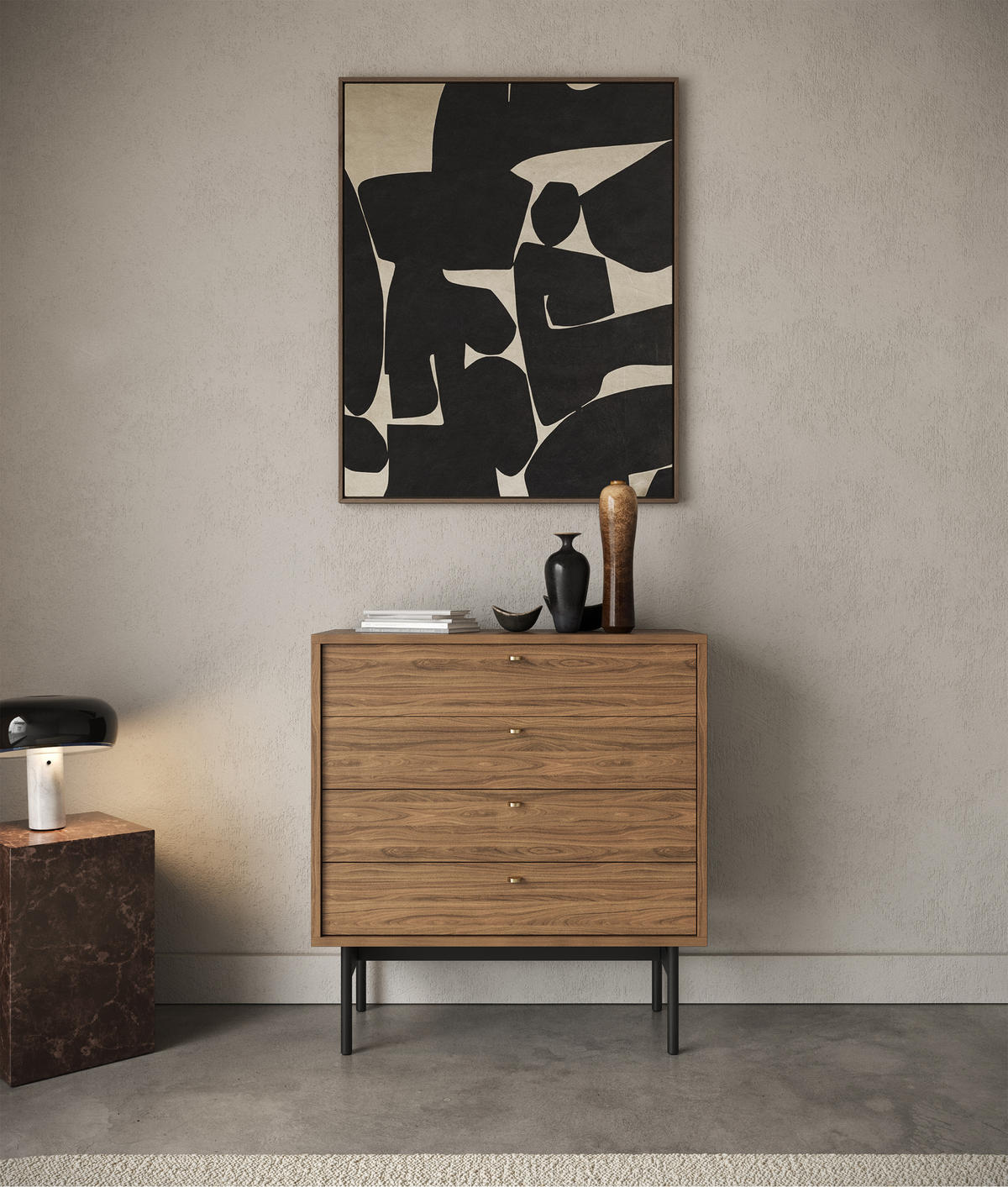 KOMMODE Olar Holzoptik Carini Nussbaum 85,5 cm - Goldfarben/Schwarz, Holzwerkstoff/Metall (85.5/91.9/38cm) - Selsey