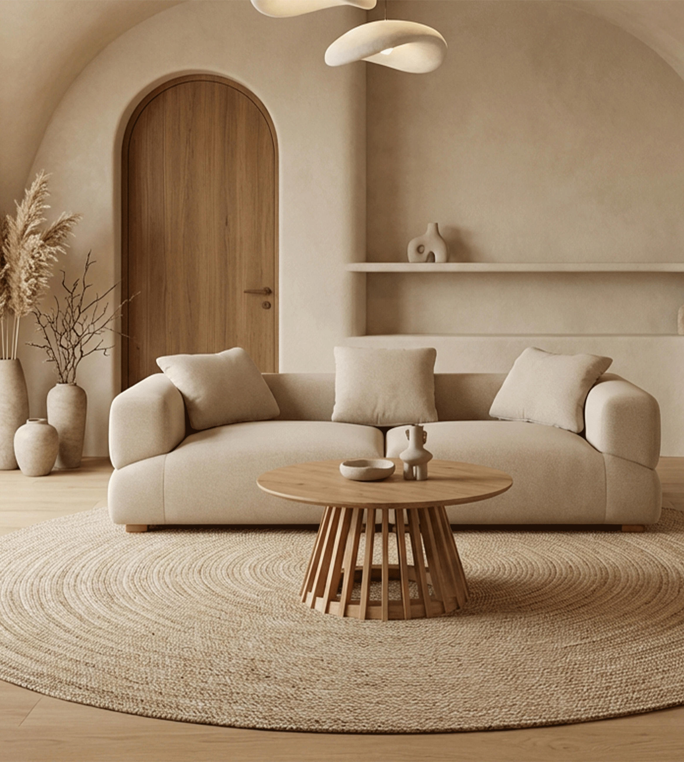 Moodbild mit Couch in Couchtisch in Beige