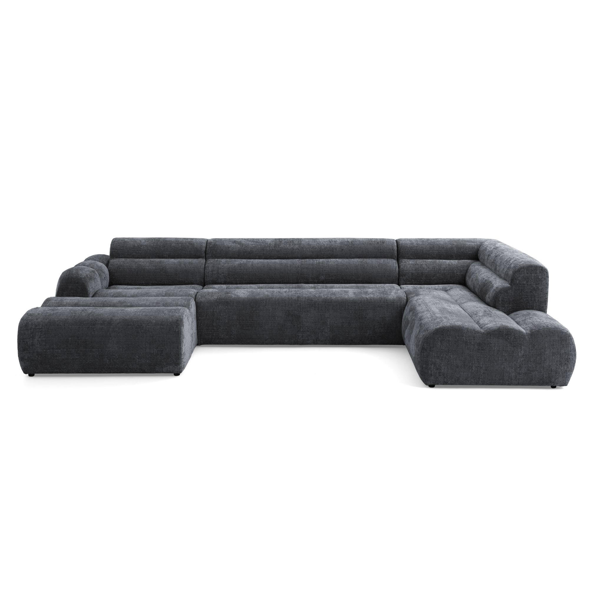 6-SITZER modulares Wohnlandschaft U XXL VEER SET 4 Rechts, 368 x 190 cm, Chenille Webstoff Dunkelgrau - Dunkelgrau/Schwarz, Holz/Kunststoff (190/75/368cm) - Muffo