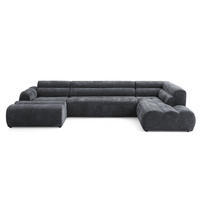 6-SITZER modulares Wohnlandschaft U XXL VEER SET 4 Rechts, 368 x 190 cm, Chenille Webstoff Dunkelgrau - Dunkelgrau/Schwarz, Holz/Kunststoff (190/75/368cm) - Muffo