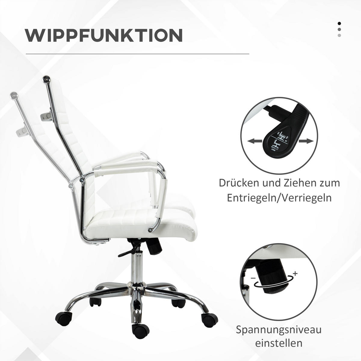 BÜROSTUHL Drehstuhl Chefsessel höhenverstellbar Kunstleder Schaumstoff Weiß - Weiß, Leder (62/114/54cm) - Vinsetto