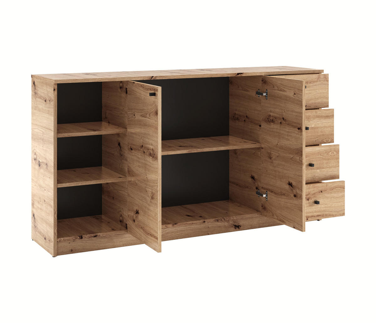 KOMMODE NATURIO 160/87/40cm mit 4 Schubladen 3 Türen Eiche Artisan - Eiche Artisan, Holzwerkstoff (160/87/40cm) - MASSENO