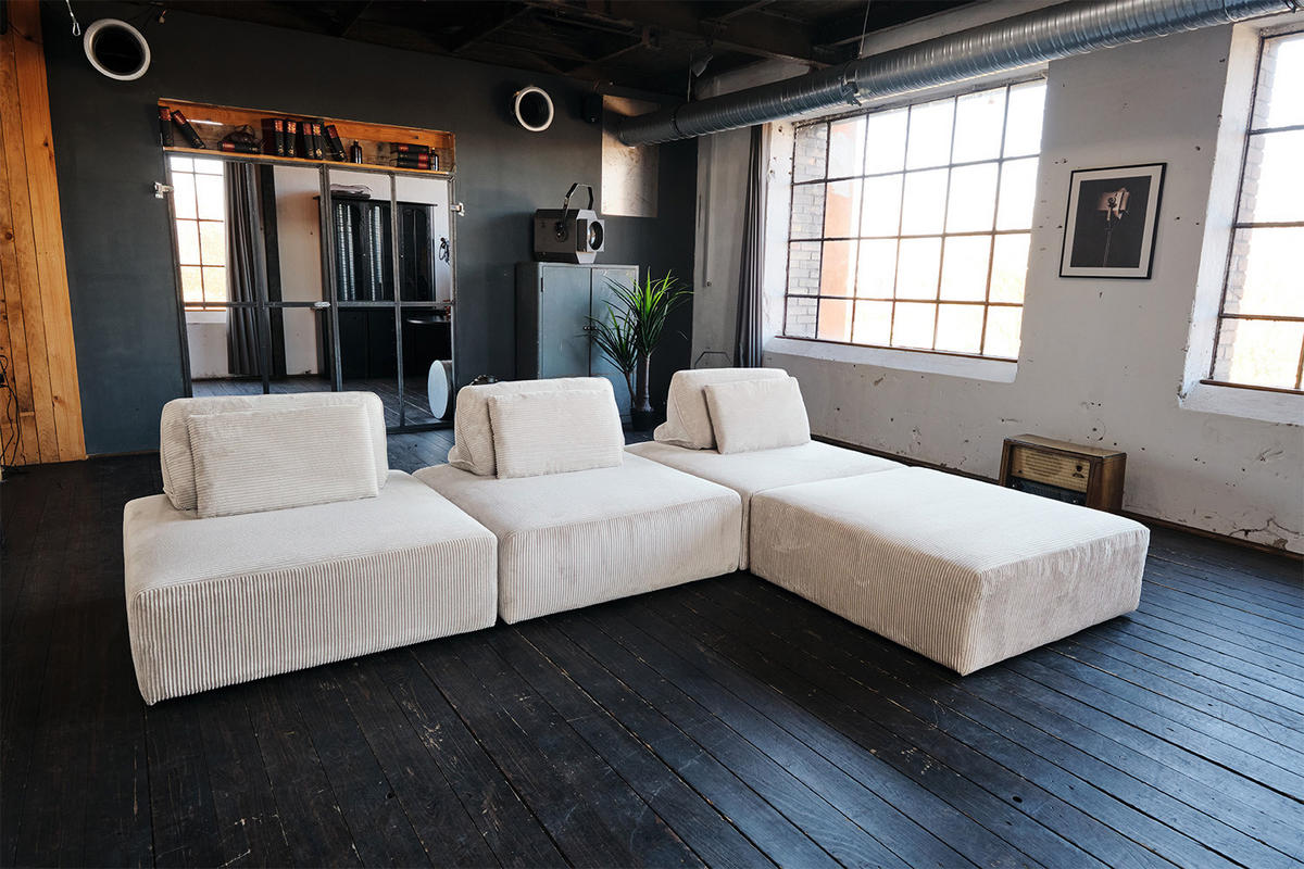 MODULSOFA WIOLO SOFT 4 MODULE 4 KISSEN Cremeweiß Cord - Creme/Schwarz, Kunststoff/Textil (333/84/222cm) - KAWOLA