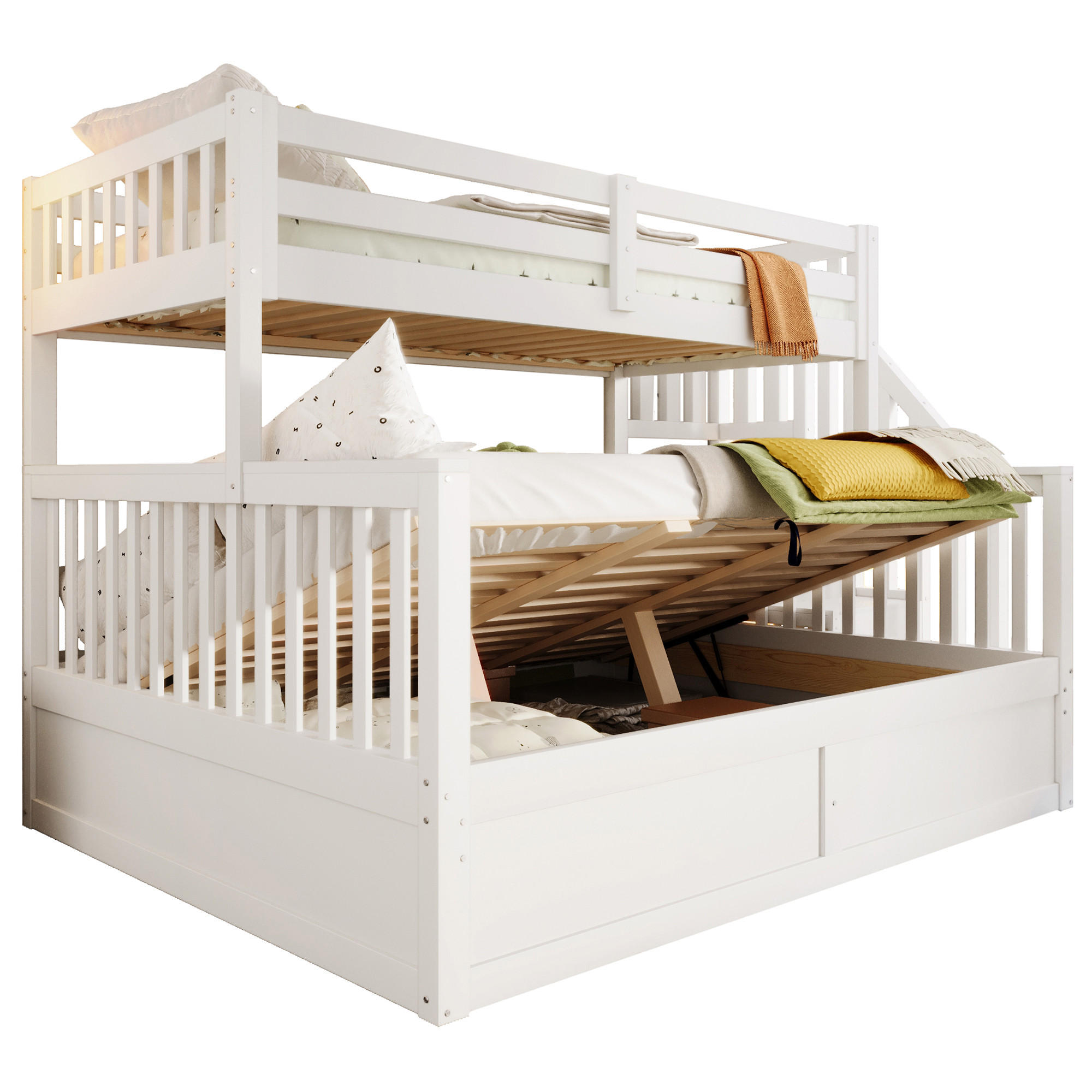 HAUSBETT 90/200 cm + 140/200 cm mit Stauraum und Treppe in Weiß - Weiß, Holz (90/200cm) - BEAOK