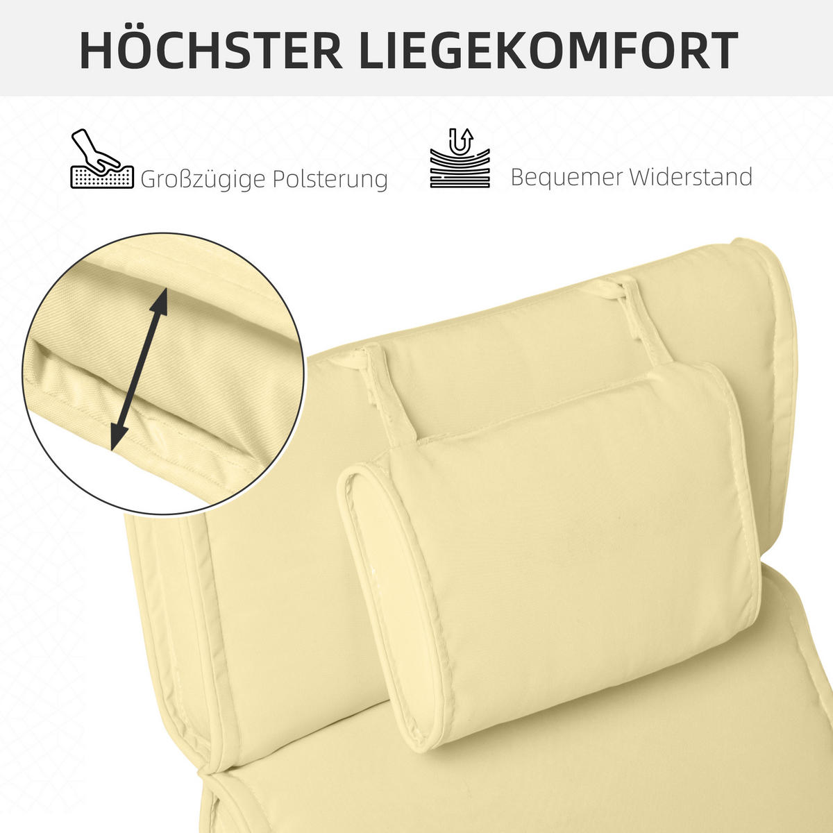 LIEGENAUFLAGE aus Polyester 198x53x5 cm in Beige mit Kopfkissen - Beige, Textil (53/5/198cm) - Modfu
