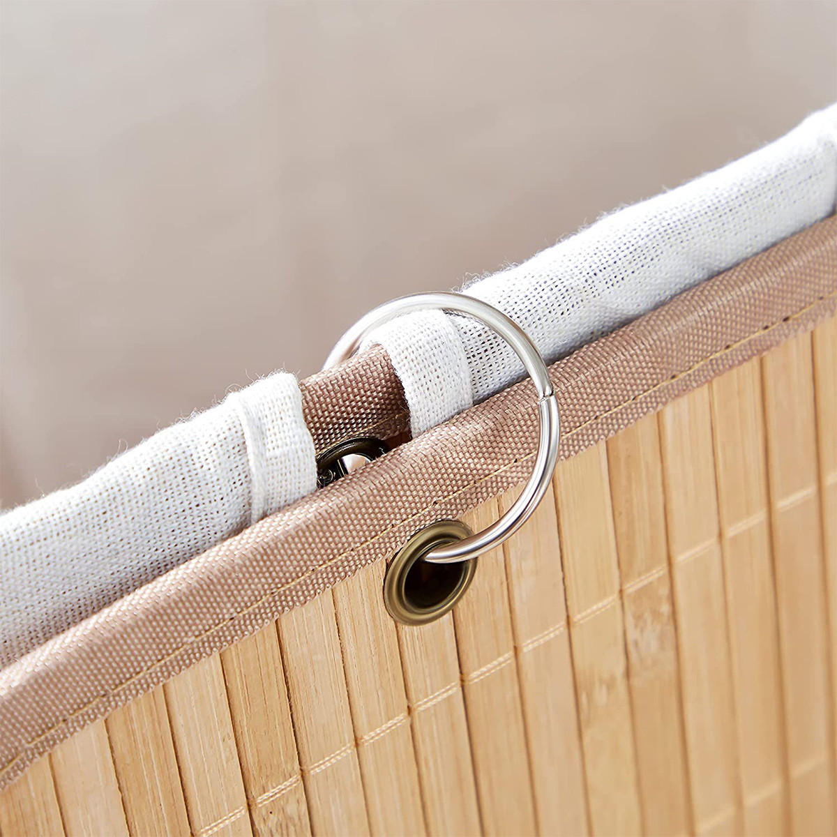 FALTBARER Wäschekorb aus Bambus mit 3 Griffen, 72L - L40 cm x H60 cm - Braun, Holz (30/60/40cm) - Calicosy