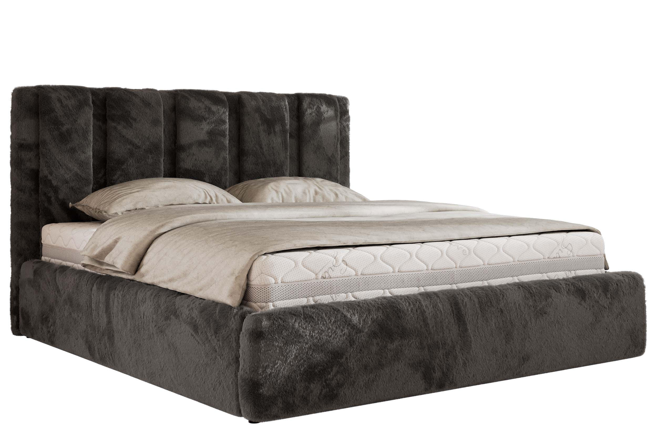 POLSTERBETT SAVINO CLASSIC 140/200 - Dunkelgrau Plüsch - Pocket-Matratze - Dunkelgrau, Textil (140/200cm) - MKS