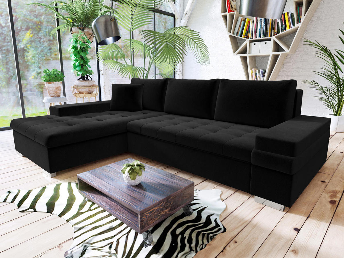 ECKSOFA Bangkok Mini - Silberfarben/Schwarz, Holz/Textil (274/182cm) - MIRJAN24