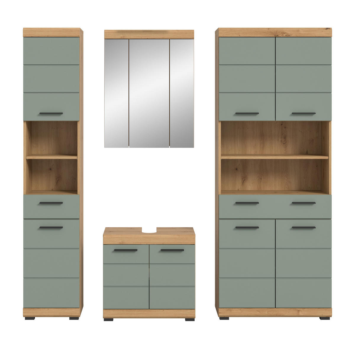 BADKOMBINATION 4tlg. Scout Bad in Artisan Eiche Nachbildung und Salbei Nachbildung B/H/T: 186x191x34 cm - Eiche Artisan, Holz (186/191/34cm)