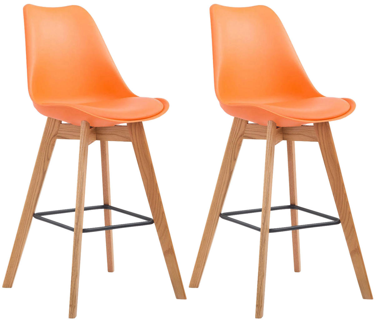 BARHOCKER 2er Set Kunststoff orange - Eukalyptusholzfarben/Orange, Holz/Kunststoff (48/112/56cm) - CLP