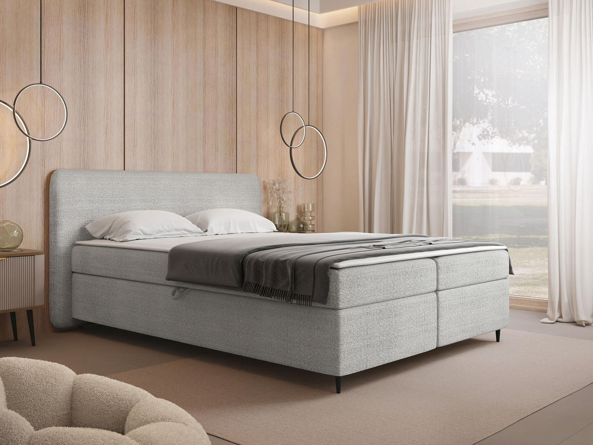 BOXBETT Boho II - Hellgrau/Schwarz, Holz/Holzwerkstoff (180/200cm) - MIRJAN24
