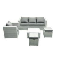 GARTENMÖBEL-SET mit Kissen Polyrattan Hellgrau-Mix 6-Sitzer - Hellgrau/Grau, Glas/Kunststoff - Fimous