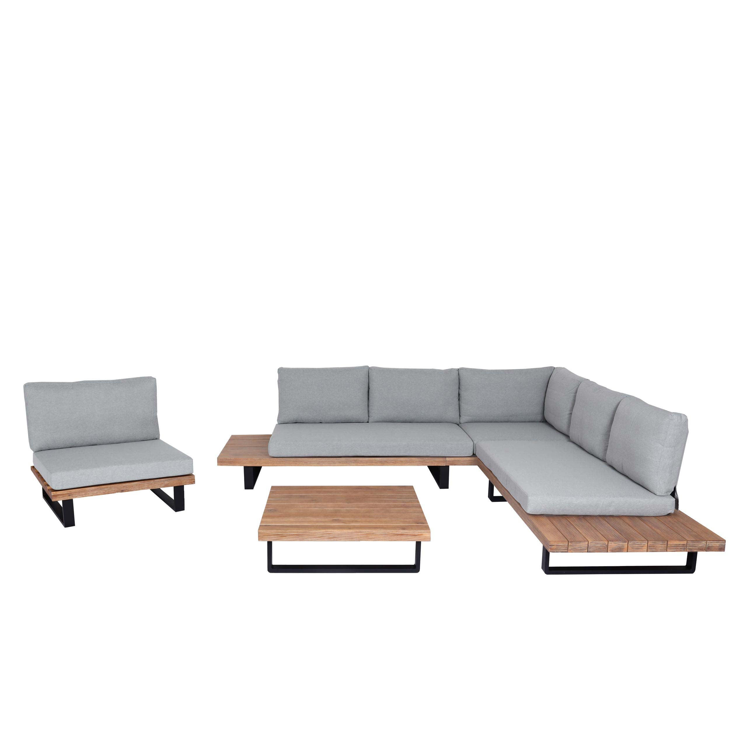 GARTENGARNITUR mit Sessel Hellbraun Hellgrau - Braun, Holz - PROREGAL
