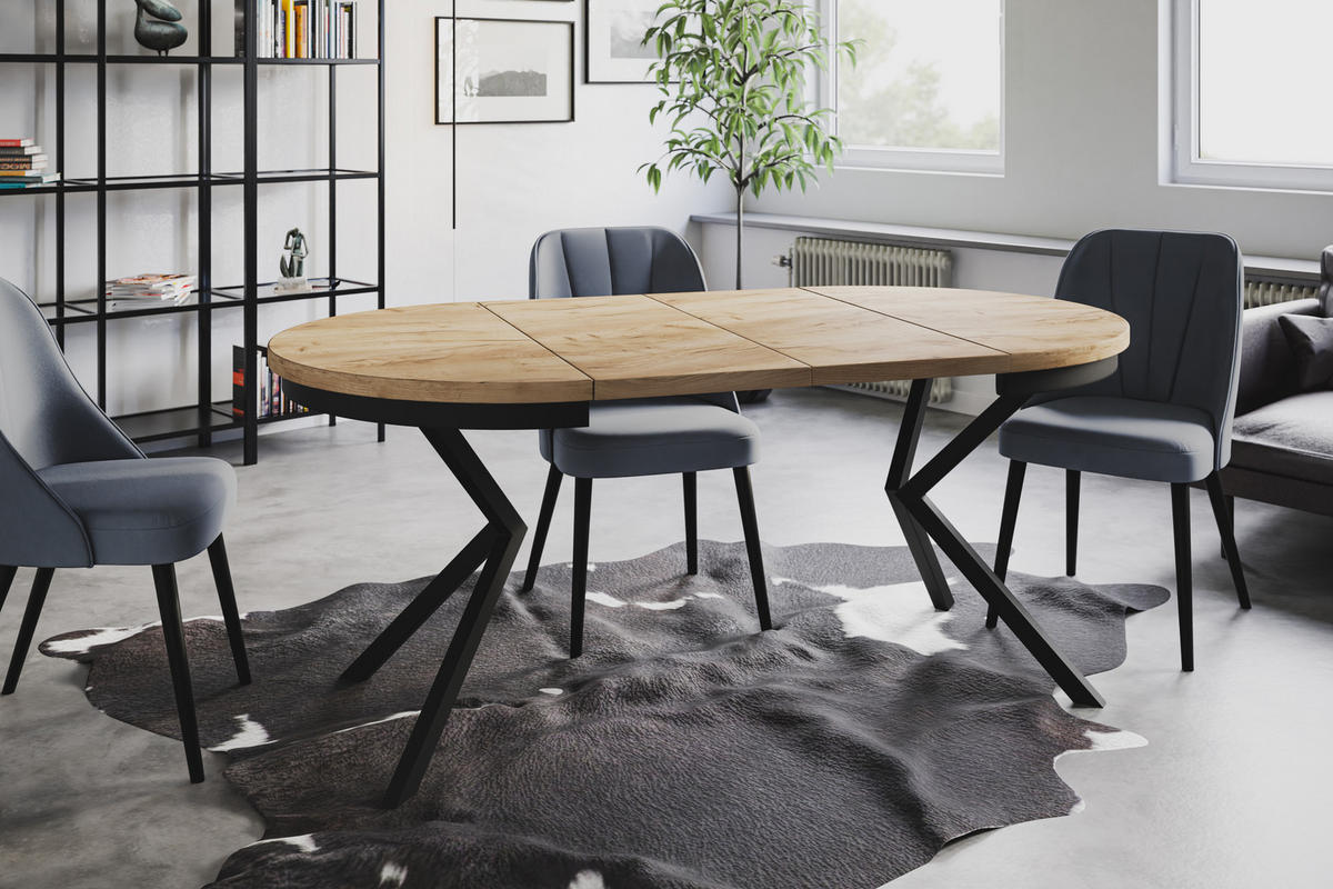 ESSZIMMERTISCH BERGO, ausziehbarer Tisch 100 cm/180 cm, Farbe: Braun, mit Metallbeinen in Farbe Schwarz - Schwarz/Braun, Holzwerkstoff (100/100/76cm) - Alpi-Möbel