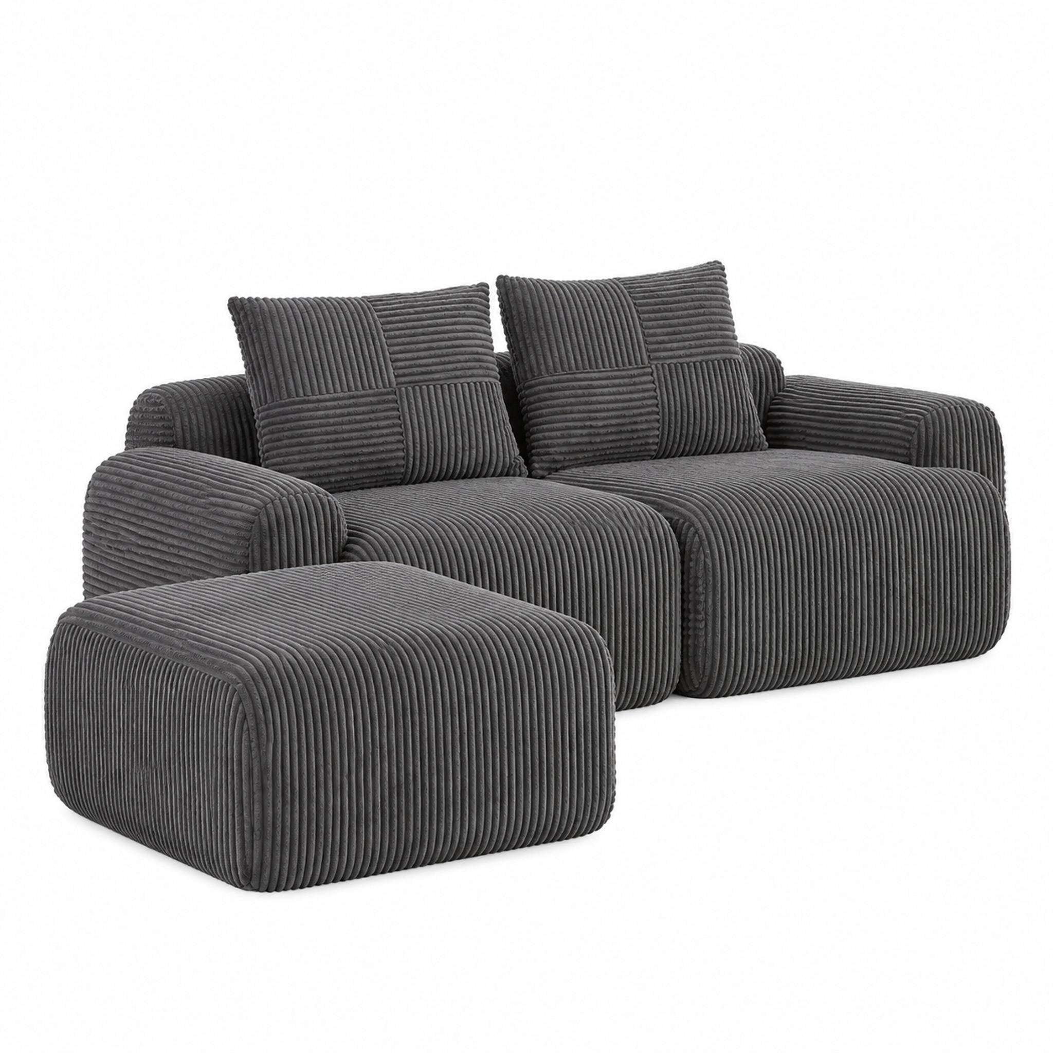 SOFA modular 2-Sitzer 200 x 174 cm Cord Dark Gray - Dunkelgrau, Kunststoff (174/200.1cm) - Meubliv