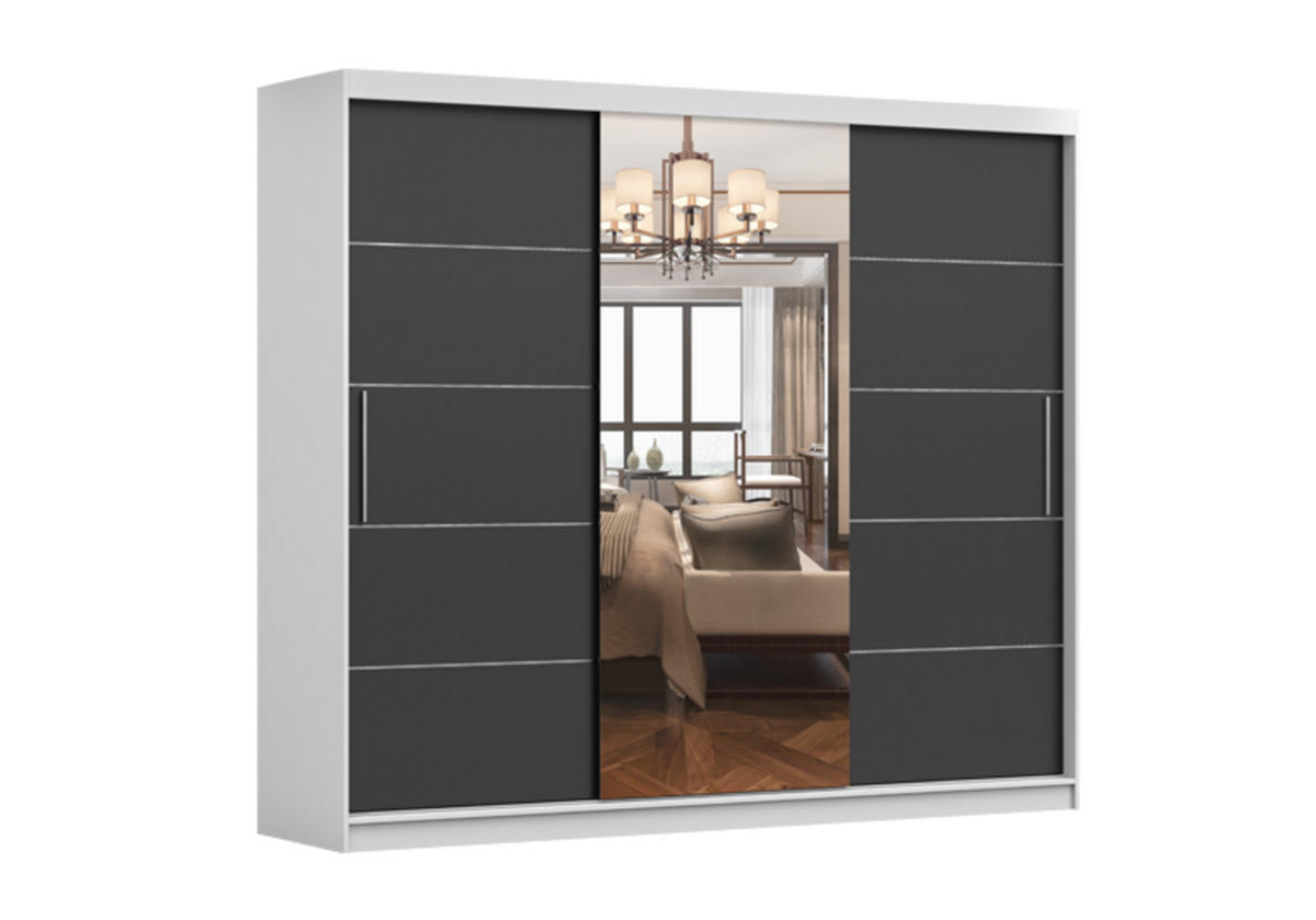 SCHIEBETÜRENSCHRANK - ELBA I Weiß + Schwarz - Schwarz/Weiß, Holzwerkstoff/Metall (250/218/61cm) - Möblo