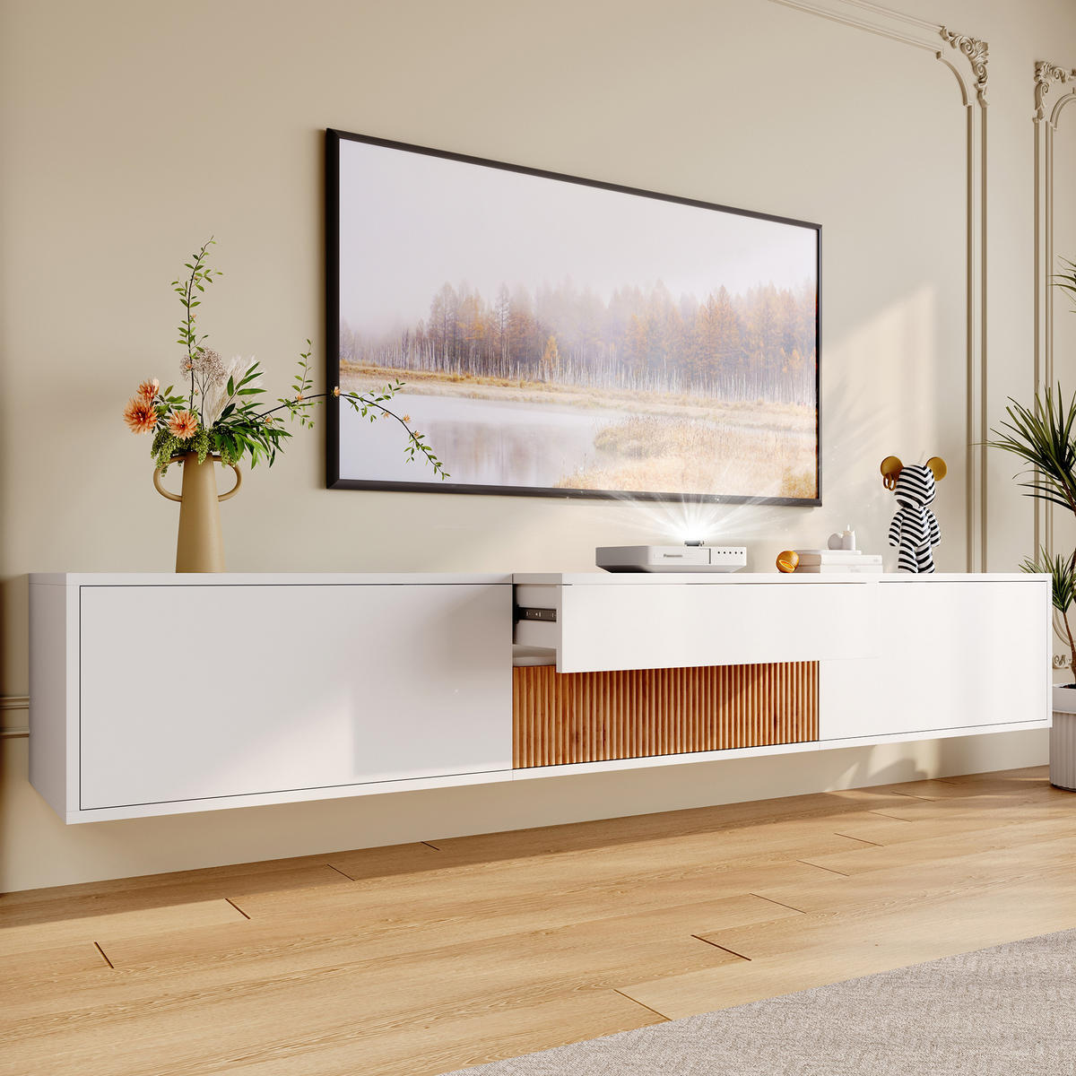 TV-SCHRANK 180x34x30 Modern Niedriger TV-Ständer Projektor Halter - Weiß, Holzwerkstoff (34/30/180cm) - FLIEKS