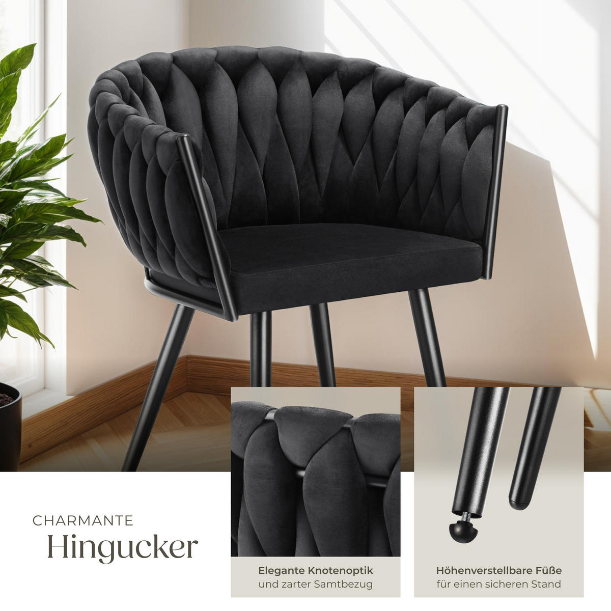 ESSZIMMERSTUHL 2er Set Astano 60 5 x 55 x 75 cm schwarz - Schwarz, Textil (60.5/75/55cm) - tectake