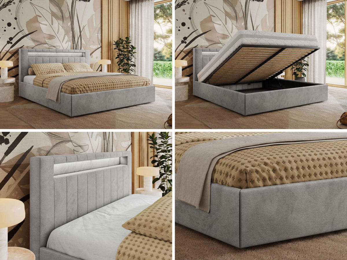 POLSTERBETT GOLD 5 CLASSIC 200/200 - Hellgrau Velvet - Pocket-Matratze - Hellgrau, Textil (200/200cm) - MKS