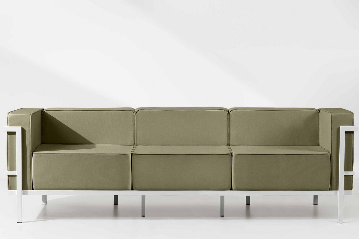 GARTENSOFA TRIGLO 3-Personen, Stahlrahmen, Modern, Weiß/Beige - Beige/Weiß, Textil/Metall (229/70/69cm) - KONSIMO®