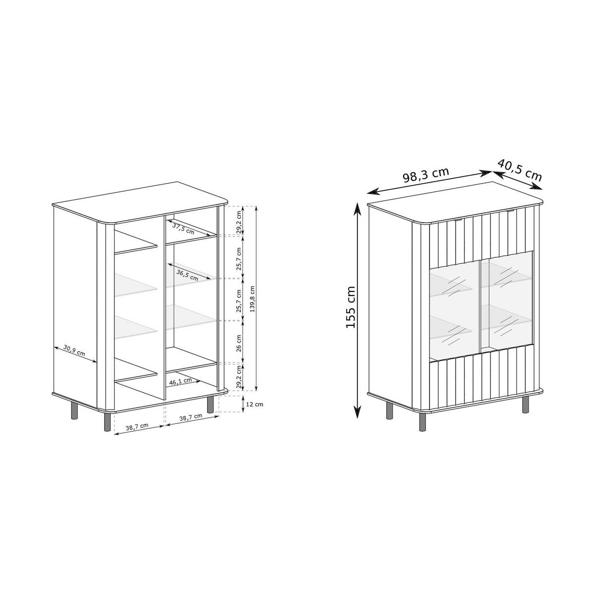 VITRINE Novado NO-9 98,3 x 155 x 40,5 cm Greige - Greige, Glas/Holzwerkstoff (98.3/155/40.5cm) - Koseto
