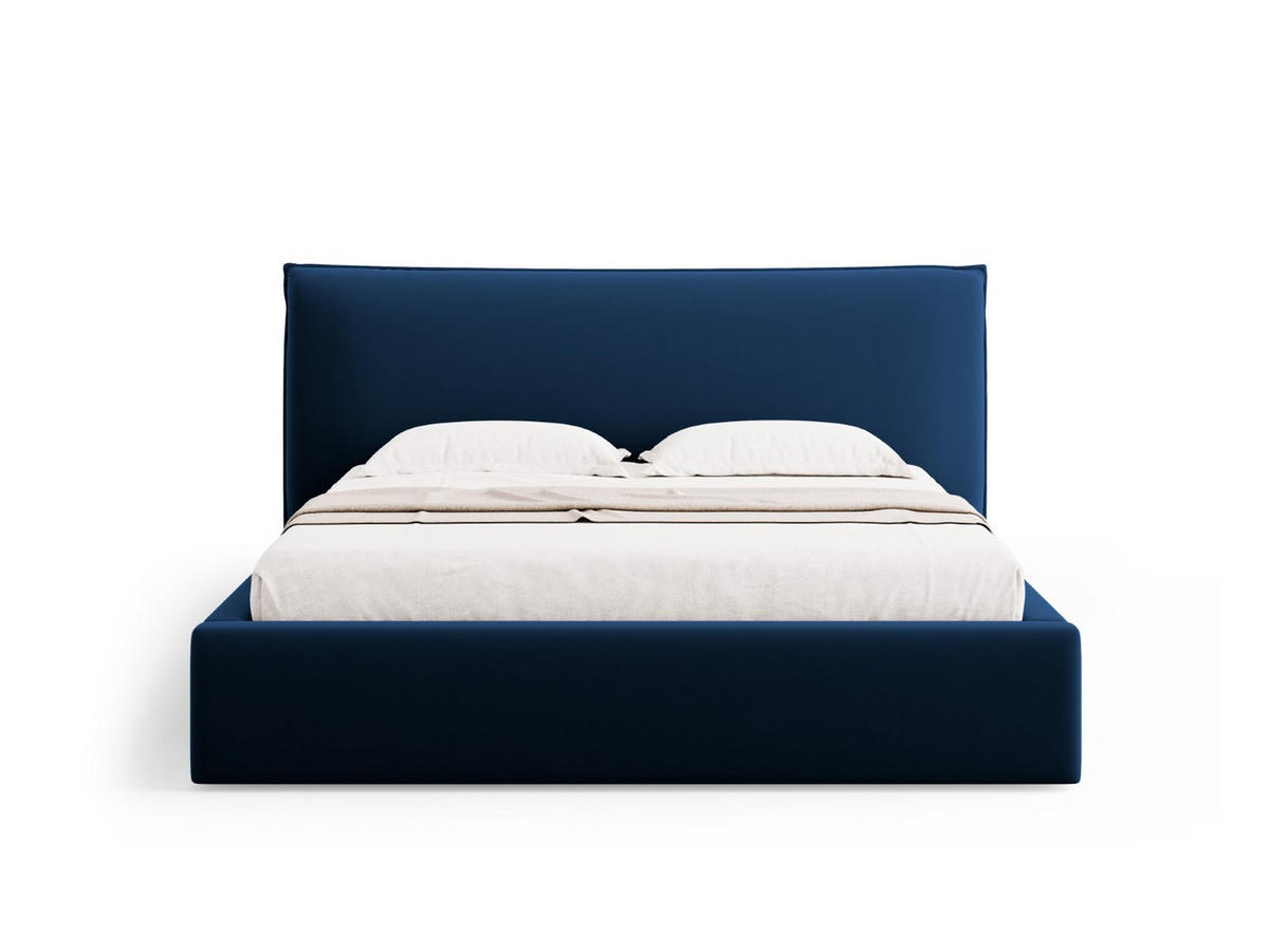 BETT mit Bettkasten und Kopfteil Kaelle aus Samt königsblau 200x200cm - Dunkelblau, Textil (200/200cm) - Micadoni