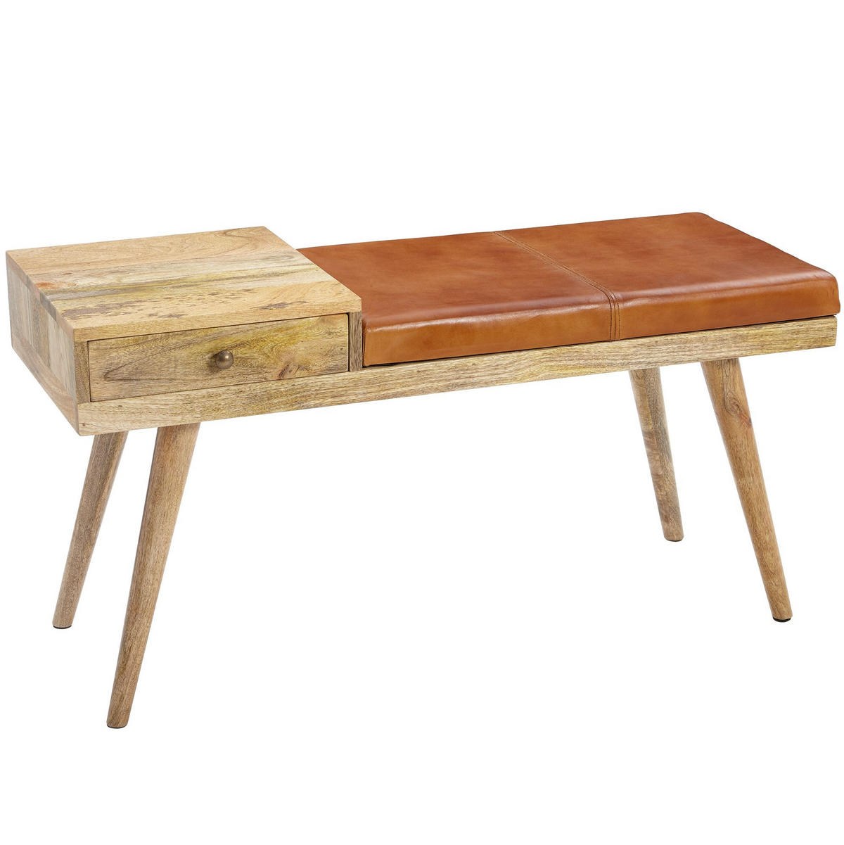 SITZBANK Retro Stil Stauraum Ziegenleder Bezug, Braun 100x38x52 cm - Braun, Leder/Holz (100/52/38cm) - KADIMA DESIGN