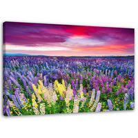 BILD AUF LEINWAND Blühende Wiese 100x70cm - Lila, Textil (100/70cm) - Feeby
