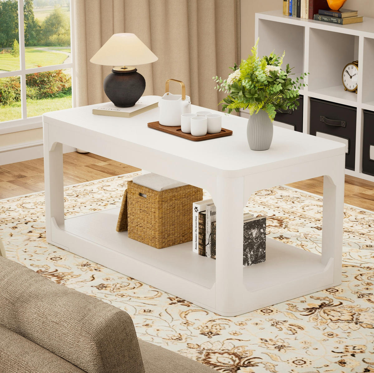 COUCHTISCH aus MDF 100x50x44 cm Weiß mit 2-stufigem Stauraum - Weiß, Holzwerkstoff (100/50/44.5cm) - IVMEU