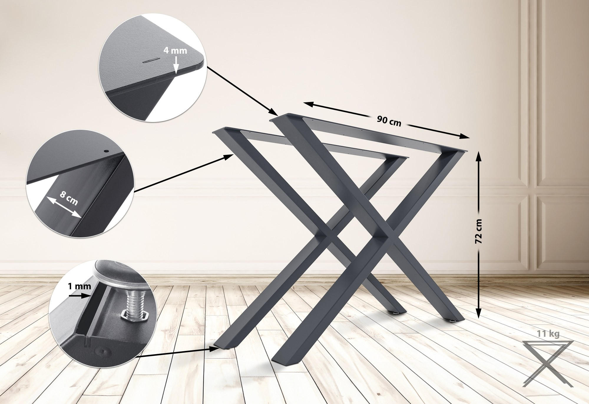 TISCHBEIN 2er Set Metall grau - Grau, Metall (8/72/70cm) - CLP