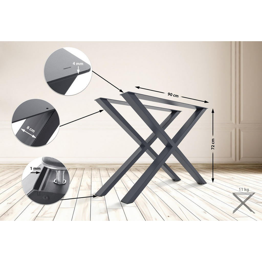Thumbnail - CLP Tischbein, Grau, Metall, 8x72x70 cm, Esszimmer, ,