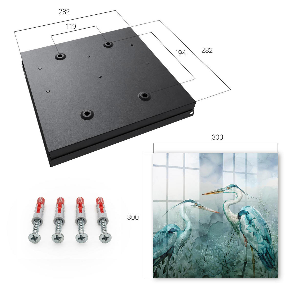 SCHLÜSSELBOX Schwarz 30x30 cm- Türöffnung nach rechts - Wasserreiher - Grün, Metall (30/30/5cm) - TULUP