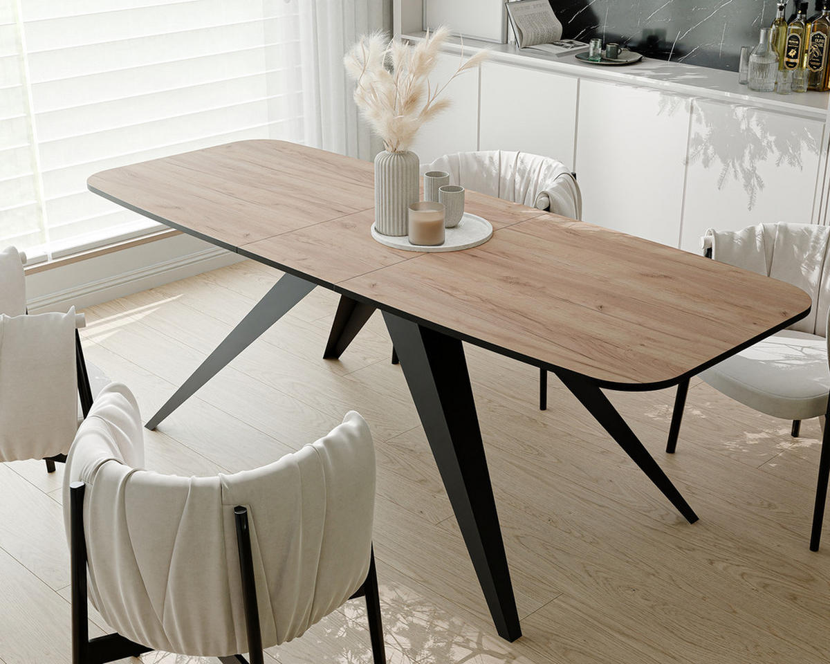 AUSZIEHTISCH FENTO 180/90/76 cm, Schwarze Eiche / Kraft-Eiche - Eiche Wotan, Holzwerkstoff/Metall (90/180/76cm) - Idohome