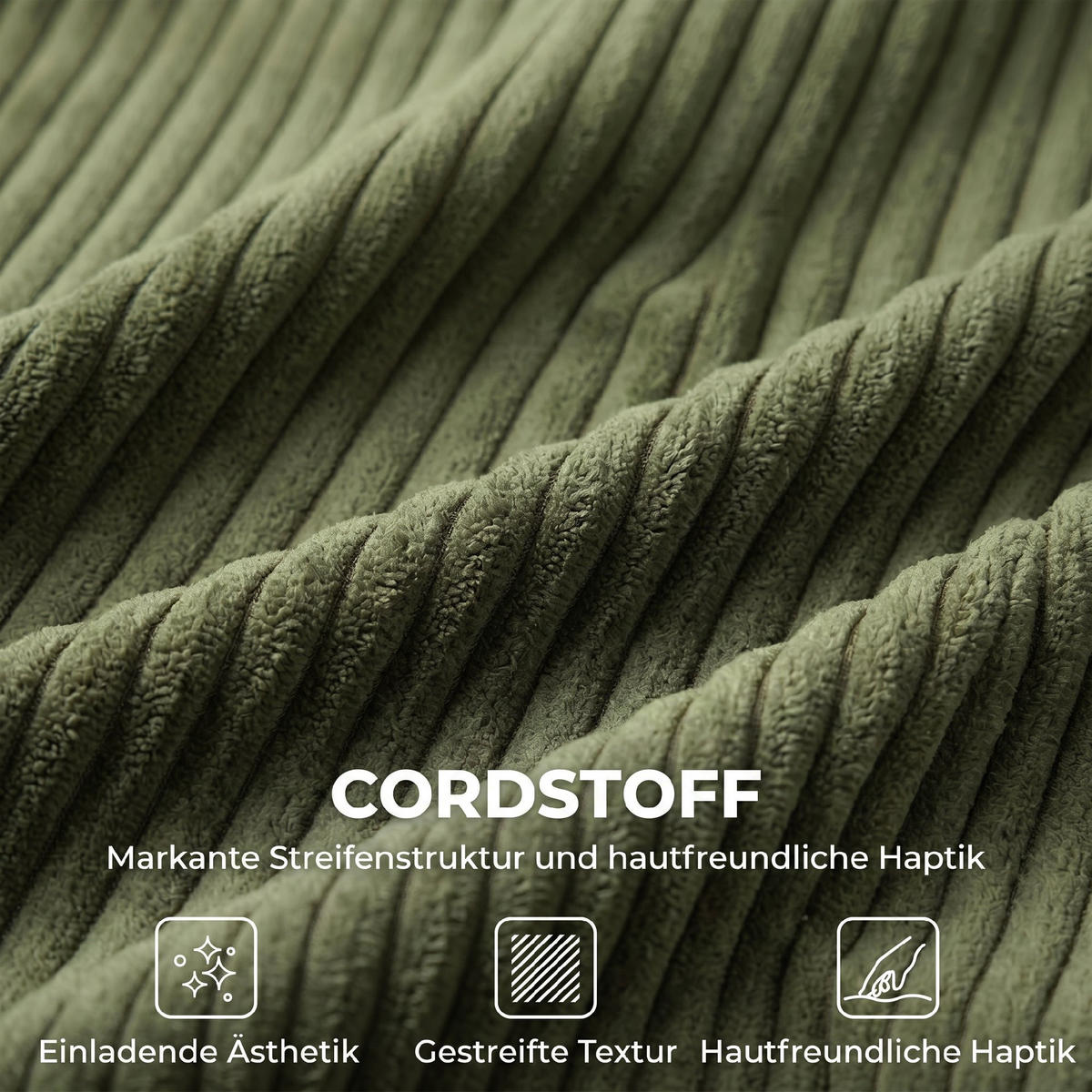 2-SITZER-SOFA Cord 100 Polyester Kautschukholz Grün - Naturfarben/Grün, Holz/Textil (80/82/170cm) - HOMCOM