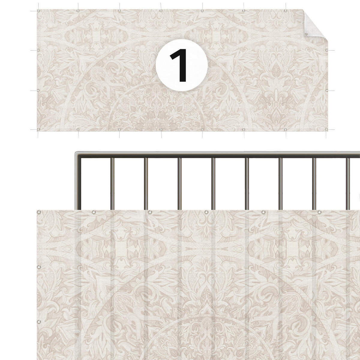 BALKON SICHTSCHUTZ Mandala Aquarell Muster Ornament beige 450/90 cm - Beige, Kunststoff (450/90cm) - Bilderwelten