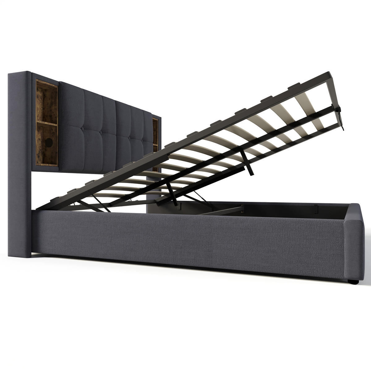 POLSTERBETT 140/200 cm mit kabellosem Laden, USB, Matratze, USB-C und Bettkasten, Baumwolle, Grau - Grau, Textil (140/200cm) - Redom