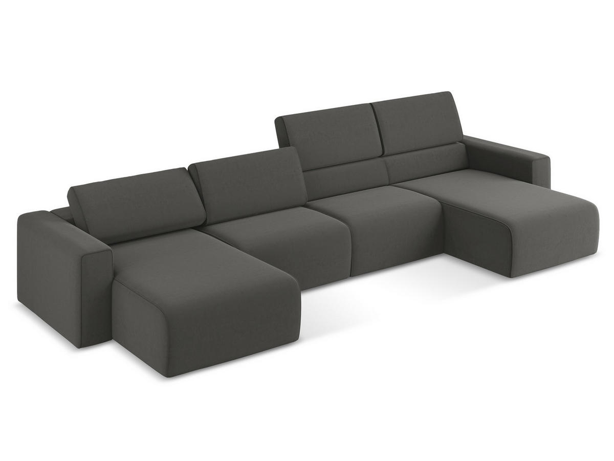WOHNLANDSCHAFT Samt Stoff Grau - Dunkelgrau/Schwarz, Kunststoff/Textil (404/80/167cm) - Makamii