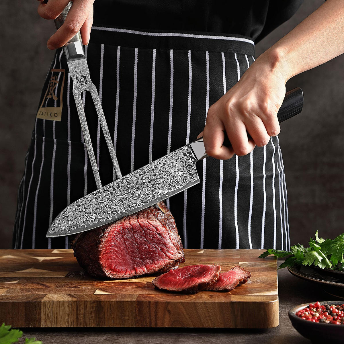 TRANCHIERGABEL 18 cm - Ahornfarben, Holz/Metall - Zayiko