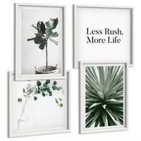 BILDER SET 4er Set - 50x50 cm & 40x60 cm Weißer Rahmen - Minimalismus mit grünen Pflanzen - Weiß, Kunststoff (50/50cm) - TULUP
