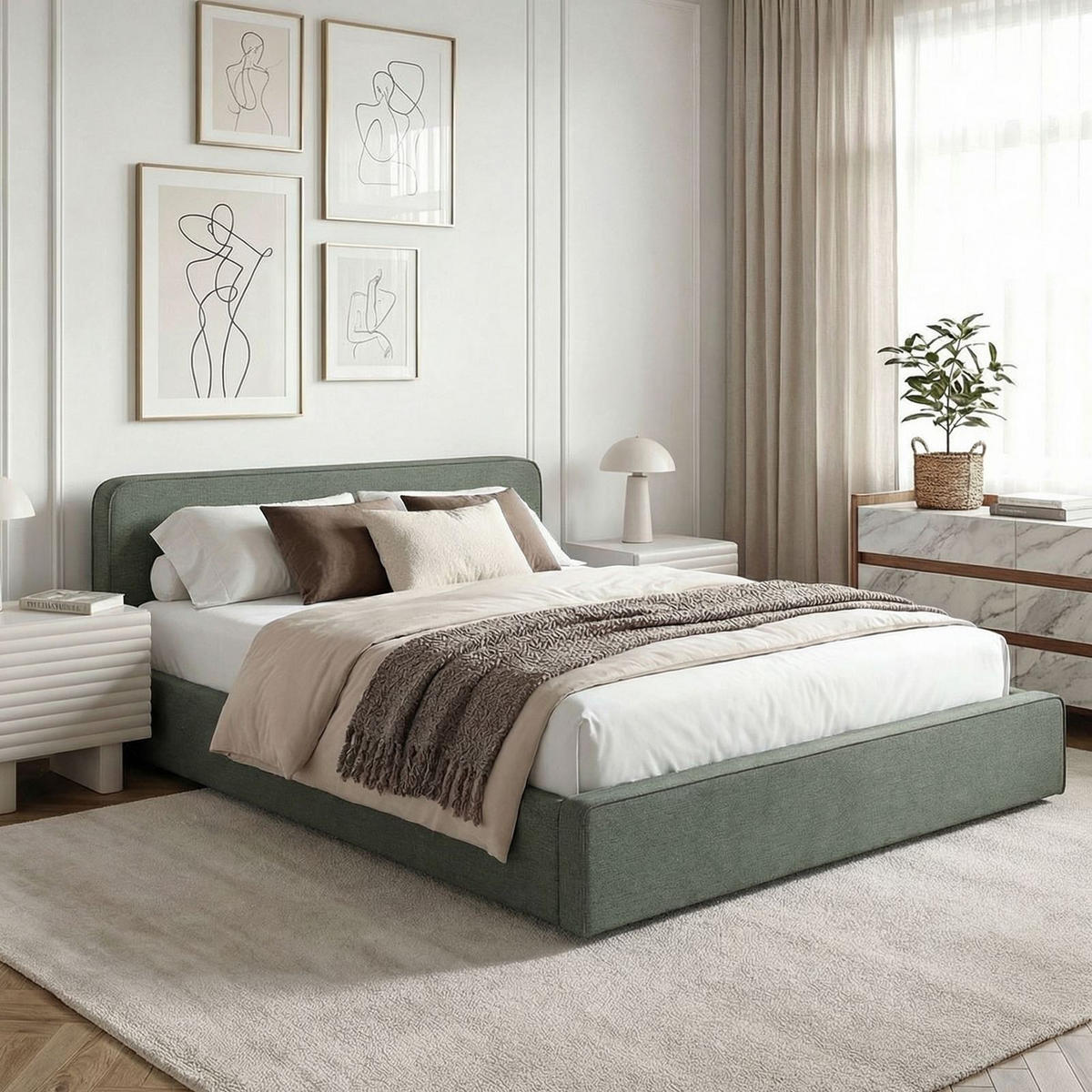 POLSTERBETT MARINI 140x200 cm grün - Grün, Textil (140/200cm) - IDIMEX