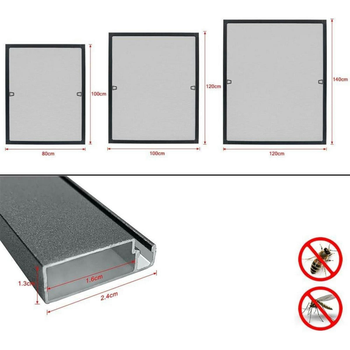 FLIEGENGITTER Fenster 80 x 100 cm Anthrazit - Anthrazit, Metall (80/1/100cm)
