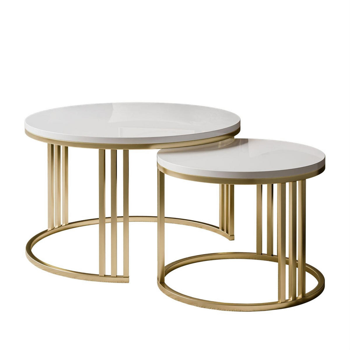 COUCHTISCH 2in1 LORI Hochglanz Gold gebürstet, gebürstetes Gold / weißer Glanz - Weiß, Metall (70/70/49cm) - Lookway
