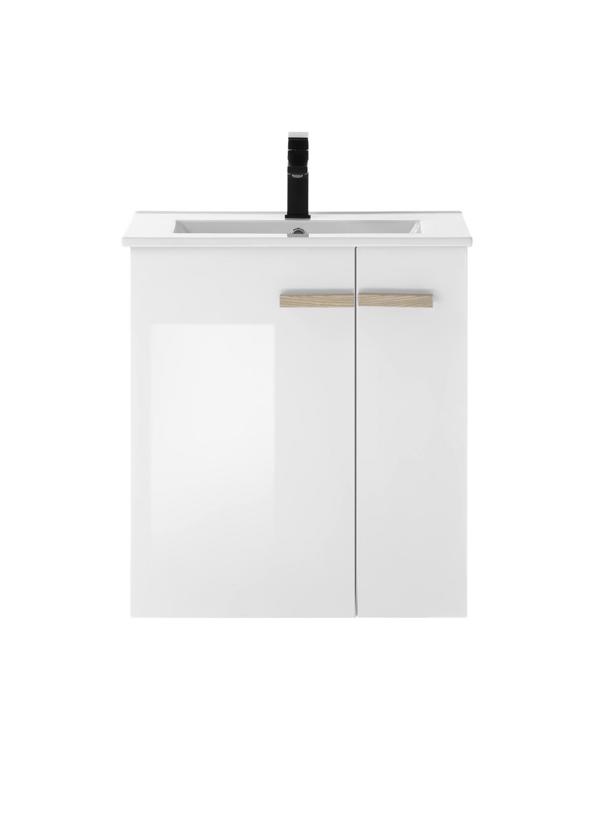 WASCHTISCH S12 Weiß Hochglanz & Eiche Dekor 60/70/40 cm mit Waschbecken - Weiß, Holzwerkstoff (60/70/40cm) - Livojo