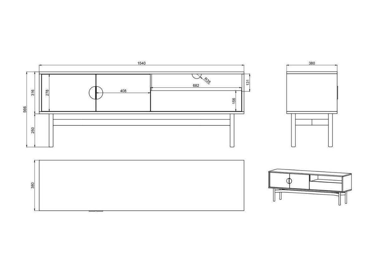 TV-LOWBOARD Stoon Weiß mit 3 Schubladen 154 cm - Goldfarben/Schwarz, Holzwerkstoff/Metall (154/56.6/38cm) - Selsey