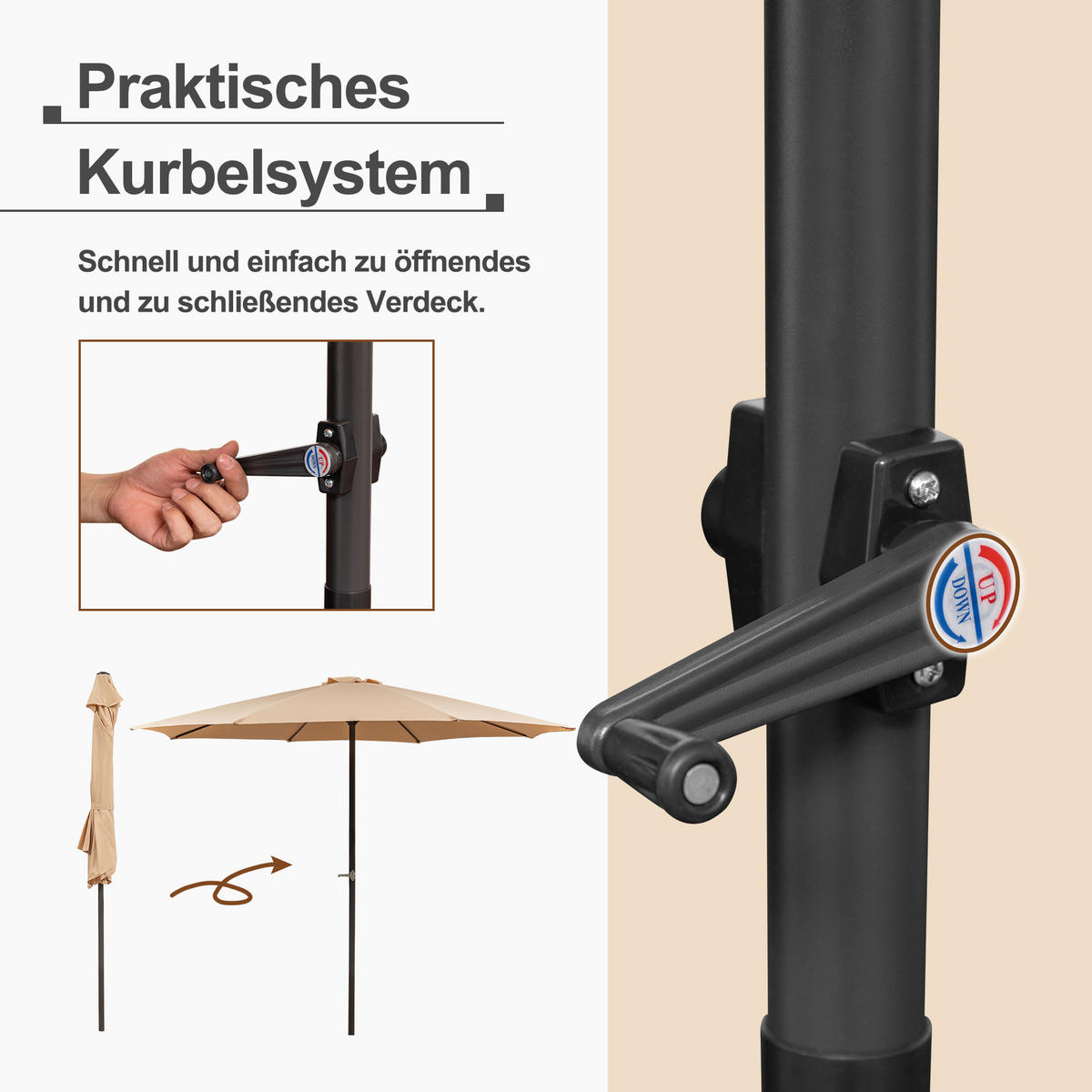SONNENSCHIRM Ampel Rechteck khaki - Beige, Metall (300/300cm) - ComfortXL