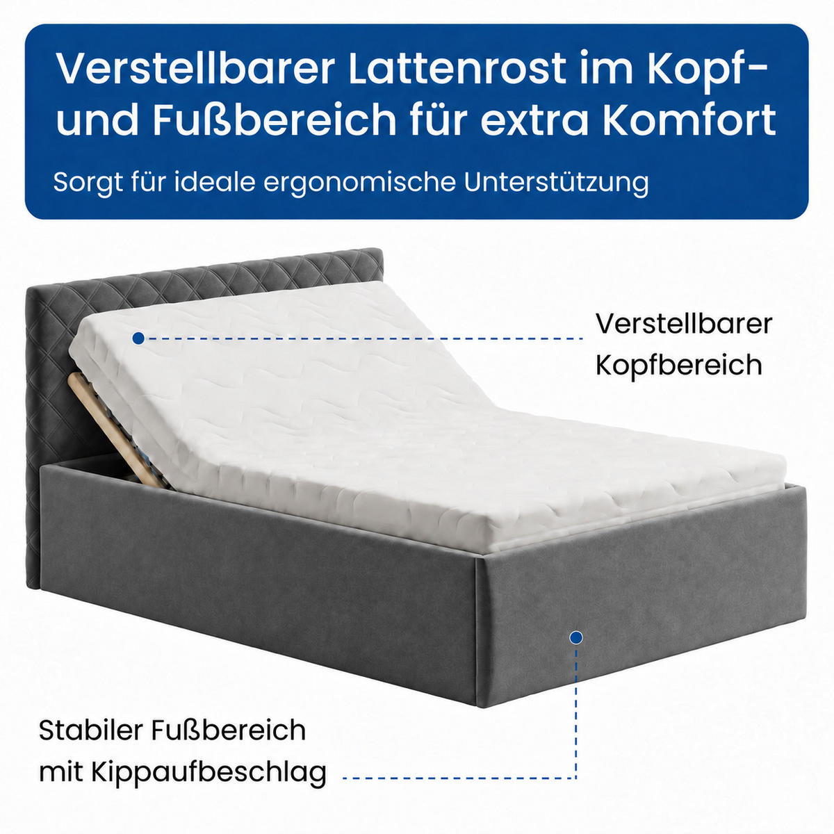 POLSTERBETT 120x200 cm Bonnellfederkernmatratze H2 in Anthrazit - Anthrazit, Textil (120/200cm) - Home Collective