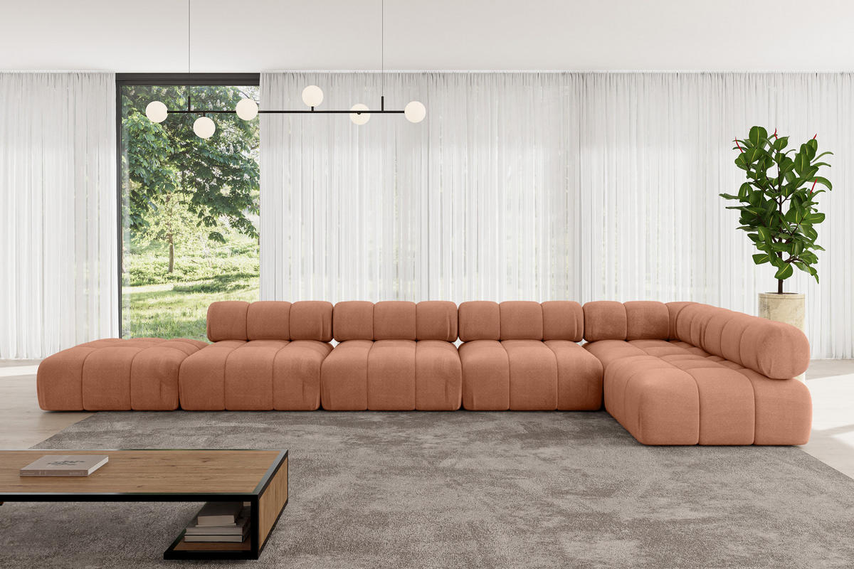 ECKSOFA modulares Sofa Favio-L3 - 475x190x70 cm Apricot Velours - Koralle, Holzwerkstoff/Textil (475/190cm) - ALTDECOR