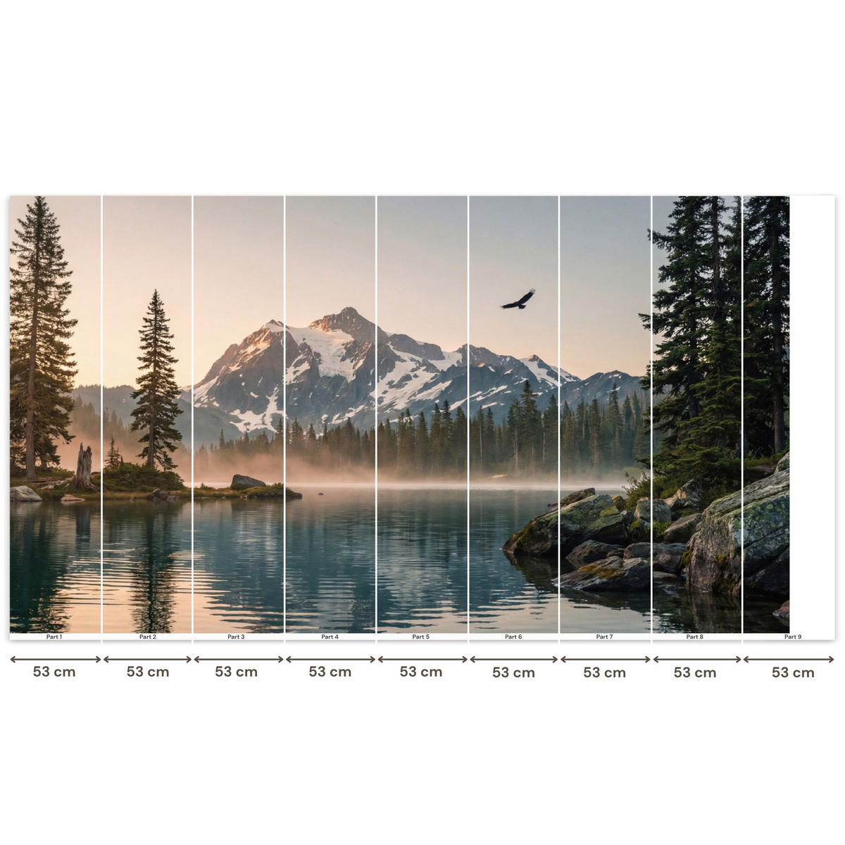 TAPETE - Berge - Wasser - Bäume - 500x280 cm - Multicolor, Papier (500/280cm) - OnlyWow