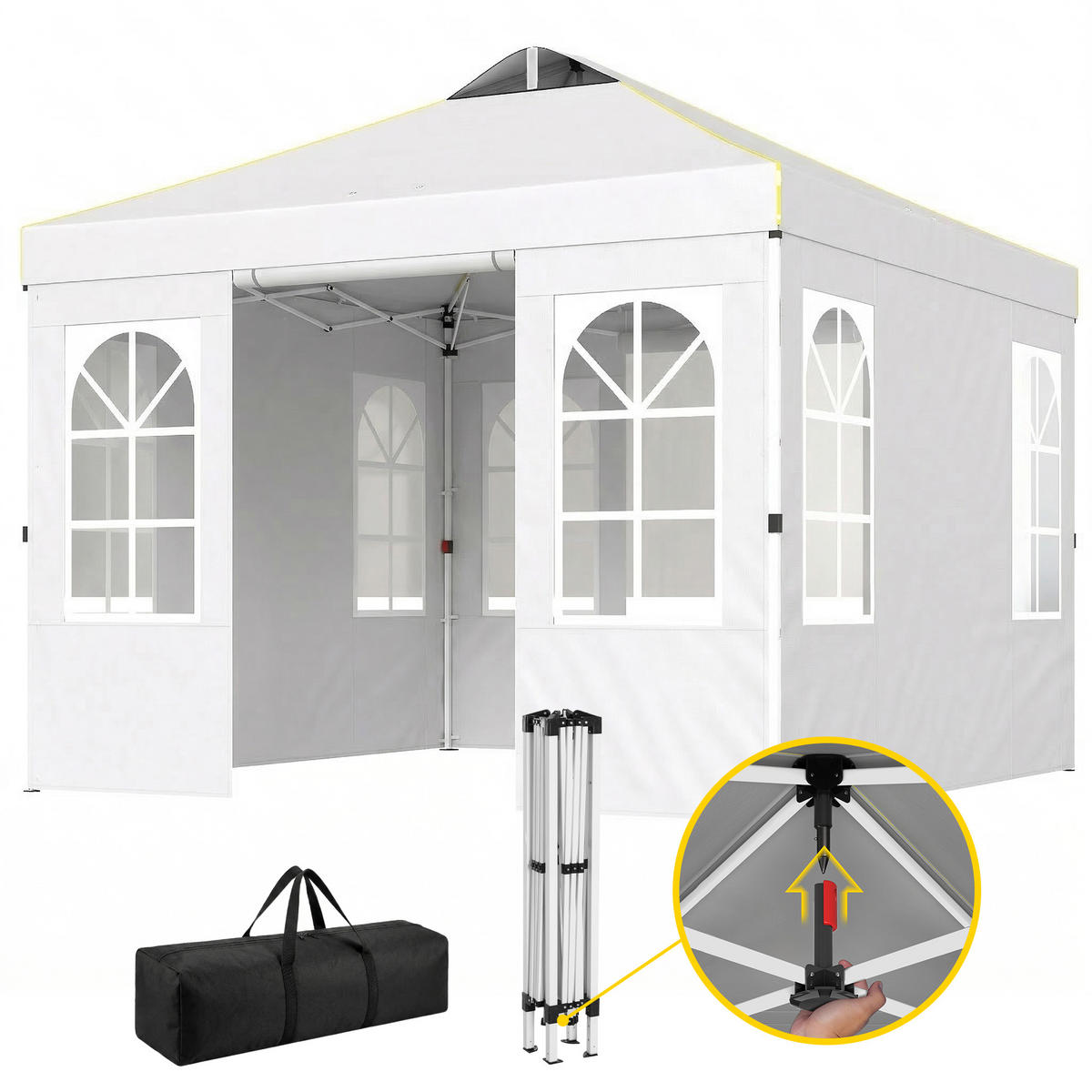 PAVILLON, Pop-up-Faltzelt mit UPF 50+, 4 abnehmbaren Seitenwänden, 3x3 m,Weiß - Weiß, Metall (293/272/293cm) - Vallsero